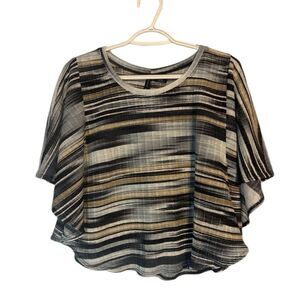 Medium Black/Tan/White Striped Flutter Sleeve Blouse by New directions
